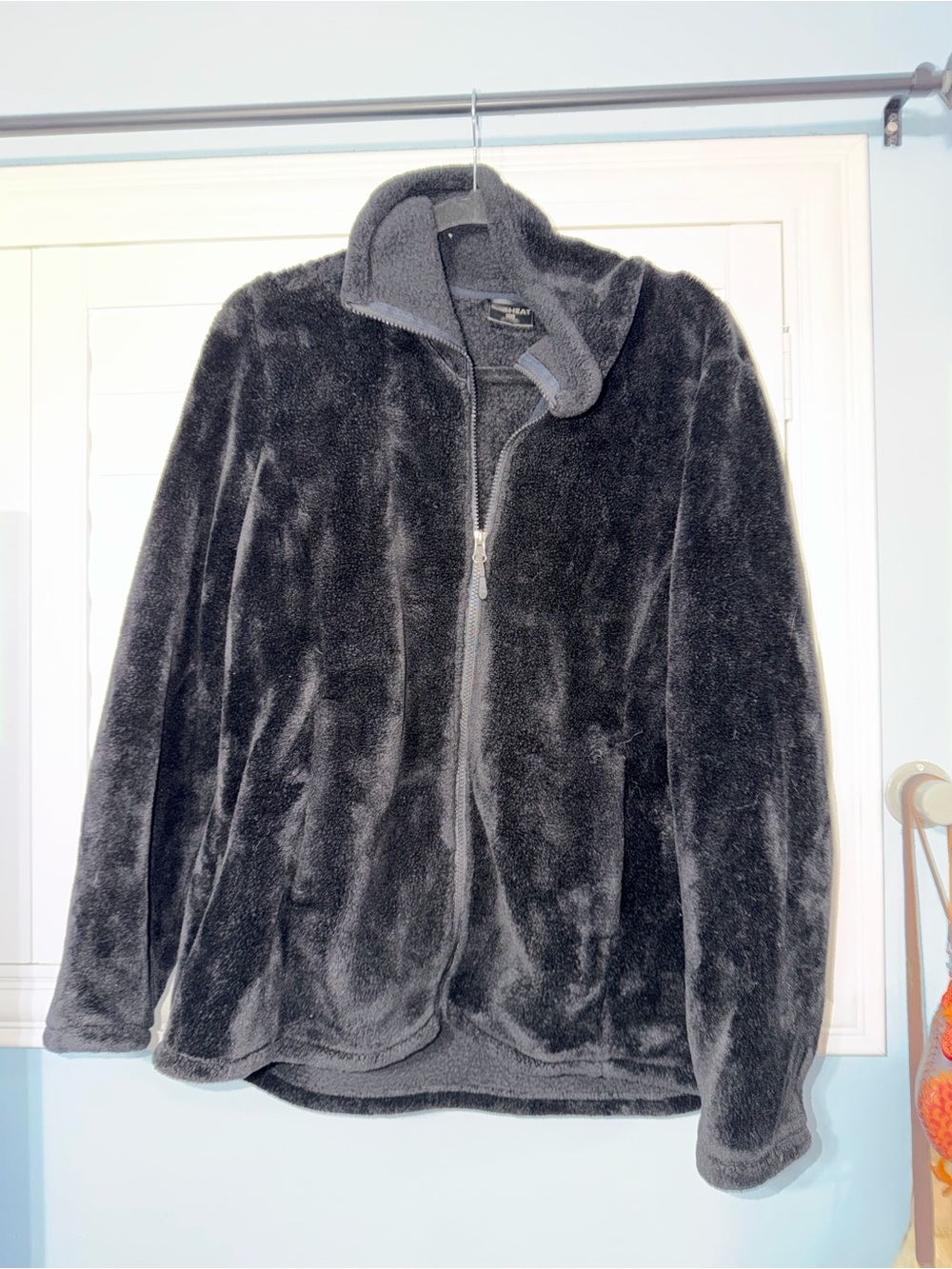 Cozy Plush Zip-Up Jacket in Black